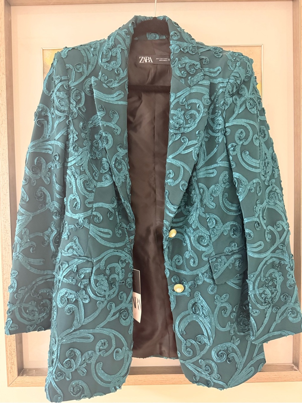 Zara Teal Embroidered Baroque Blazer
